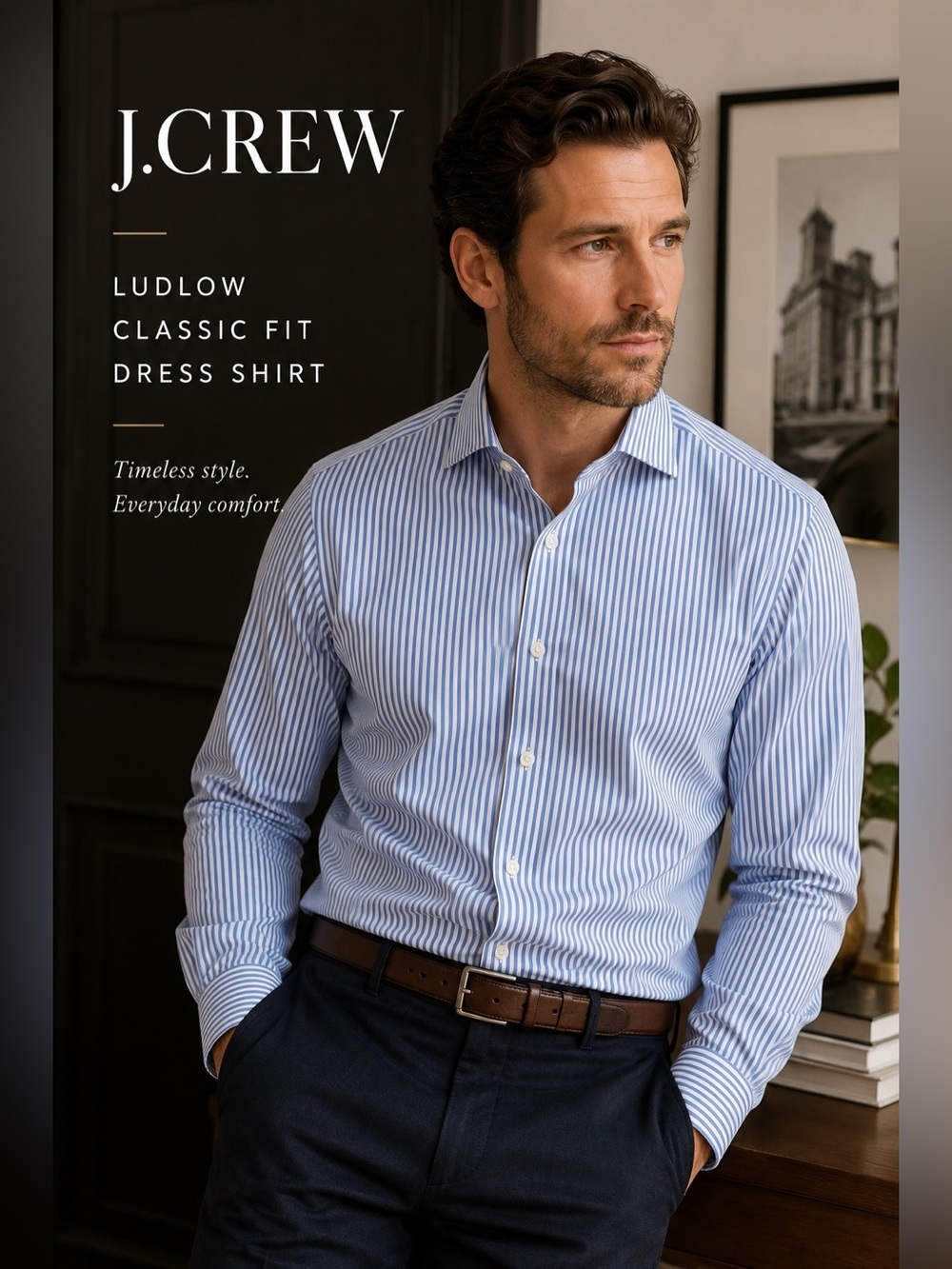 J.Crew Ludlow Classic Fit Dress Shirt Blue & White Stripe Stretch Cotton